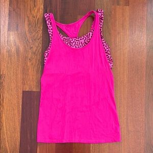 Women's Pink Leopard Print Tank Top with built in sports bra size 6